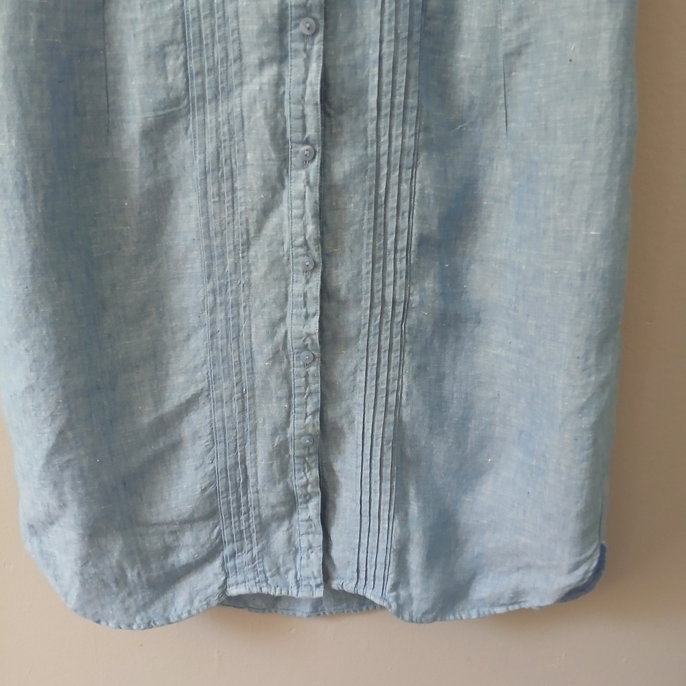L.L. Bean Women's Size 8 Denim Button Front Knee Length Shirt Dress 100% Linen - Picture 6 of 16
